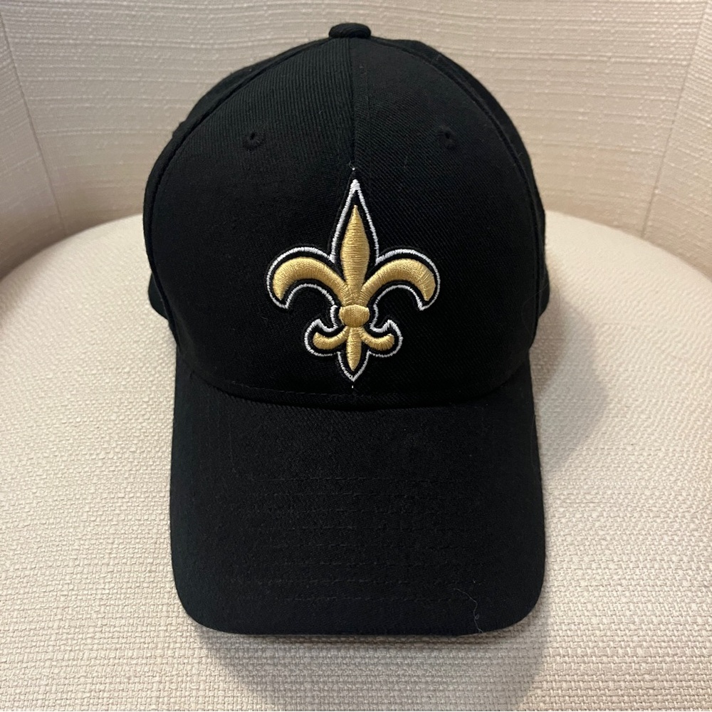 New Orleans Saints Hat Mens Black Gold Strap Back Cap Logo NFL Football Adult